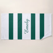 Moderne elegante Green White Stripes Pattern Name Strandlaken (Voorkant)