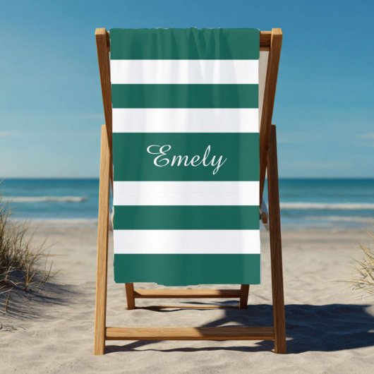 Moderne elegante Green White Stripes Pattern Name Strandlaken