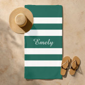 Moderne elegante Green White Stripes Pattern Name Strandlaken