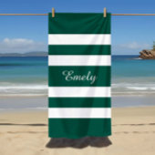 Moderne elegante Green White Stripes Pattern Name Strandlaken
