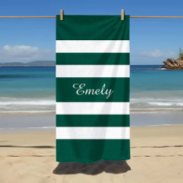 Moderne elegante Green White Stripes Pattern Name Strandlaken