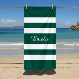 Moderne elegante Green White Stripes Pattern Name Strandlaken