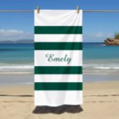 Moderne elegante Green White Stripes Pattern Name Strandlaken