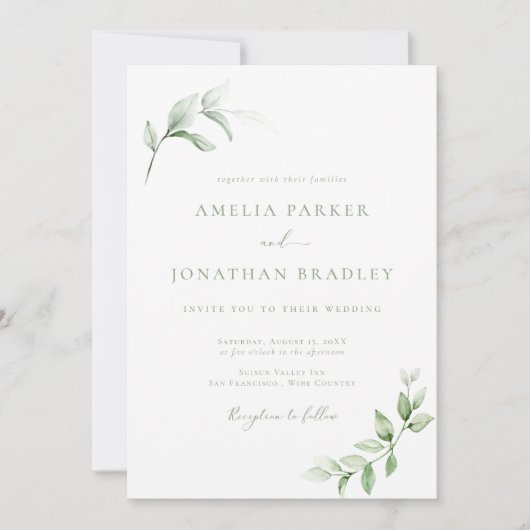 Moderne Elegante Greenery Wedding Uitnodigingen (Voorkant)