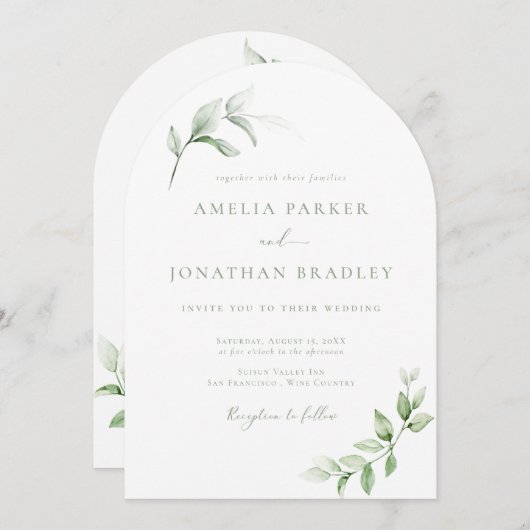Moderne Elegante Greenery Wedding Uitnodigingen (Voorkant / Achterkant)