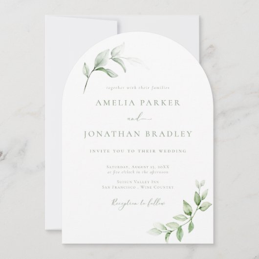 Moderne Elegante Greenery Wedding Uitnodigingen (Voorkant)