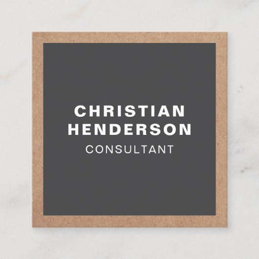 Moderne Elegante Grijze Kraftpapier-Document Consu Vierkante Visitekaartje (Voorkant)
