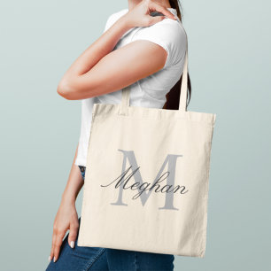 Moderne Elegante Grijze Monogram Eerste Letter Naa Tote Bag