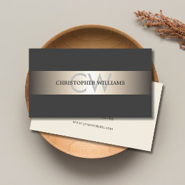 Moderne Elegante Grijze Strepen Monogram Adviseur Visitekaartje