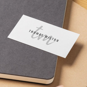 Moderne Elegante Grijze Witte Monogram Adviseur Visitekaartje