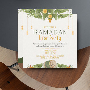 Moderne Elegante Groen & Goud Ramadan Iftar Feestdagenkaart