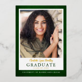 Moderne Elegante Groen Gouden Afstudeer Uitnodigin Folie Uitnodiging (Voorkant)