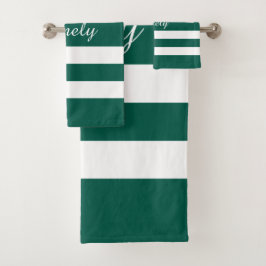 Moderne Elegante Groen Witte Strepen Patroon Naam Bad Handdoek