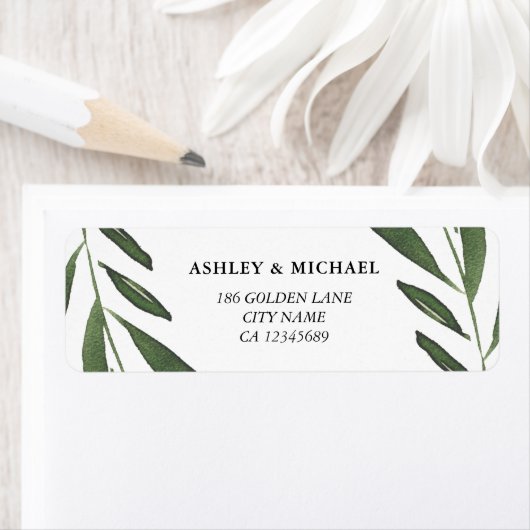 Moderne Elegante Groene Aquarel Blad Bruiloft Etiket (Insitu)