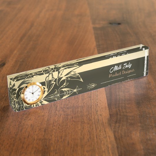 Moderne Elegante Groene Bladeren Product Designer Naambordje (Zijkant)