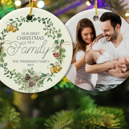 Moderne Elegante Groene Botanische Bloemen Kerstmi Keramisch Ornament