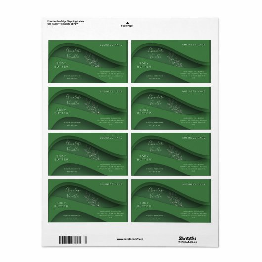 Moderne elegante groene botanische cosmetica label (Full Sheet)