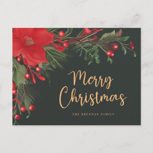 Moderne Elegante Groene Botanische Vrolijke Kerstm Feestdagenkaart (Voorkant)