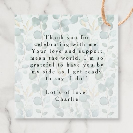 Moderne Elegante Groene Bruidsdouche Bedankjes Labels (Achterkant)