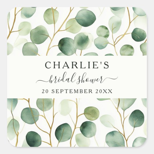 Moderne Elegante Groene Bruidsdouche Vierkante Sticker (Voorkant)