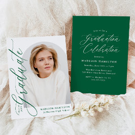 Moderne Elegante Groene Calligrafie Foto Afstudeer Kaart