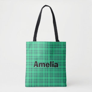 Moderne elegante groene check tote bag
