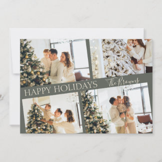 Moderne Elegante Groene Collage Kerstvakantie Kaar Bedankkaart