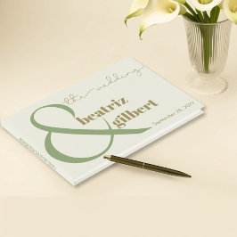 Moderne Elegante Groene Crème en Ampersand Wedding Gastenboek