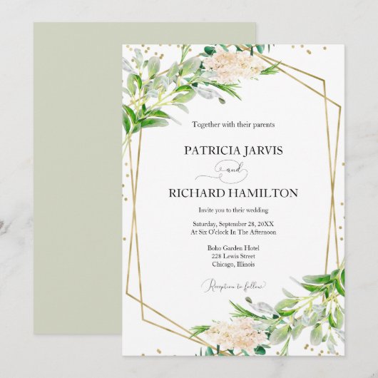 Moderne Elegante Groene Geometrische Trouwdag Kaart (Voorkant / Achterkant)