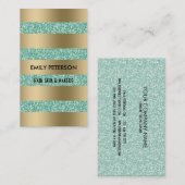 Moderne elegante groene glitter en gouden strepen visitekaartje (Voorkant / Achterkant)