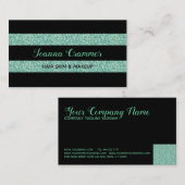 Moderne elegante groene glitter en zwarte strepen visitekaartje (Voorkant / Achterkant)