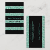 Moderne elegante groene glitter en zwarte strepen visitekaartje (Voorkant / Achterkant)