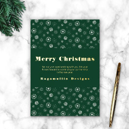 Moderne Elegante Groene Gouden Sneeuwvlok Kerst Ka Folie Feestdagenkaart