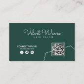 Moderne Elegante Groene Haar Stylist Make-up QR Co Visitekaartje (Achterkant)
