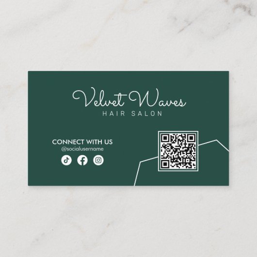 Moderne Elegante Groene Haar Stylist Make-up QR Co Visitekaartje (Achterkant)