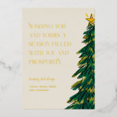 Moderne Elegante Groene Kerstboom Schets Goud Folie Feestdagenkaart (Voorkant)