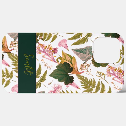 Moderne elegante groene lente bladeren en bloemen Case-Mate iPhone case (Achterkant (horizontaal))