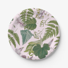 Moderne elegante groene lente bladeren en bloemen papieren bordje