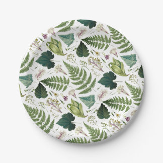 Moderne elegante groene lente bladeren en bloemen papieren bordje