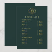 Moderne Elegante Groene Logo Service Menu Prijslij (Voorkant / Achterkant)