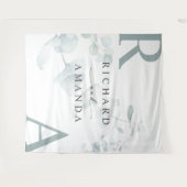 Moderne Elegante Groene Minimalistische Trouwdag Wandkleed (Voorkant (horizontaal))