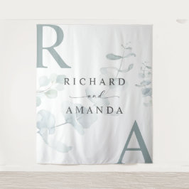 Moderne Elegante Groene Minimalistische Trouwdag Wandkleed