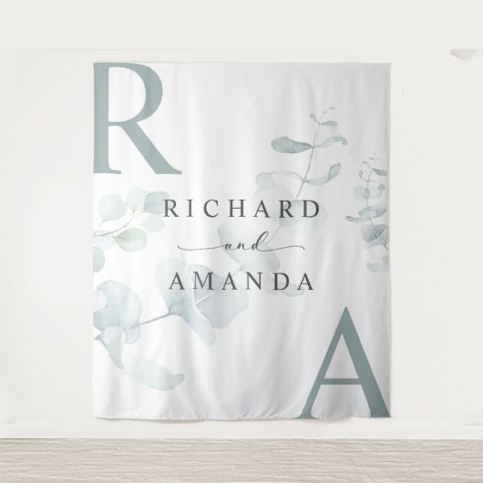 Moderne Elegante Groene Minimalistische Trouwdag Wandkleed (Voorkant)