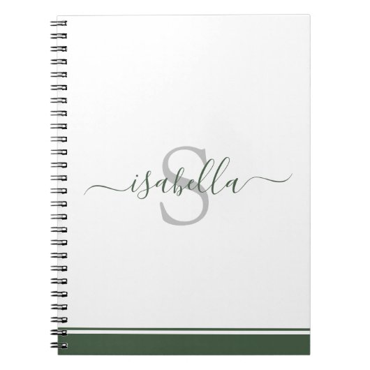 Moderne Elegante Groene Monogram Initialen Notitieboek (Voorkant)