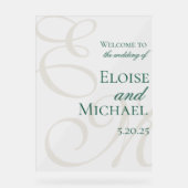 Moderne Elegante Groene Monogram Kalligrafie Huwel Acryl Bord (Voorkant)