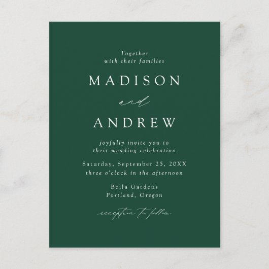 Moderne Elegante Groene QR Code Bruiloft Uitnodiging Briefkaart (Voorkant)