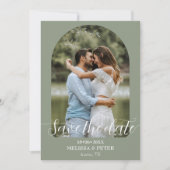 Moderne Elegante Groene QR-code Save The Date (Voorkant)