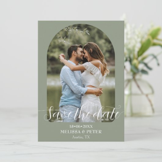 Moderne Elegante Groene QR-code Save The Date (Staand voorkant)