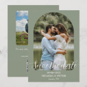 Moderne Elegante Groene QR-code Save The Date (Voorkant / Achterkant)