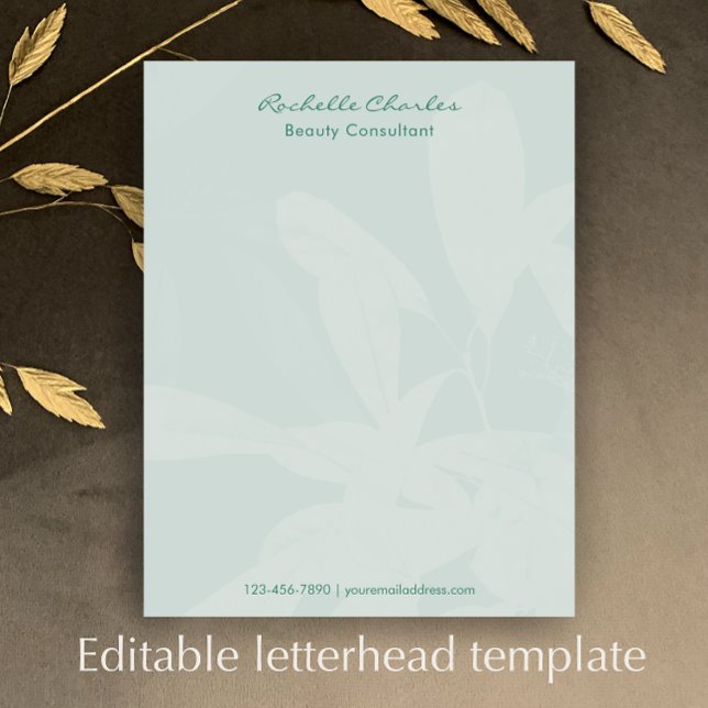 Moderne Elegante Groene Script Gepersonaliseerde Z Briefhoofd (Add your custom text to this elegant green business letterhead paper. Professional and personalized.)